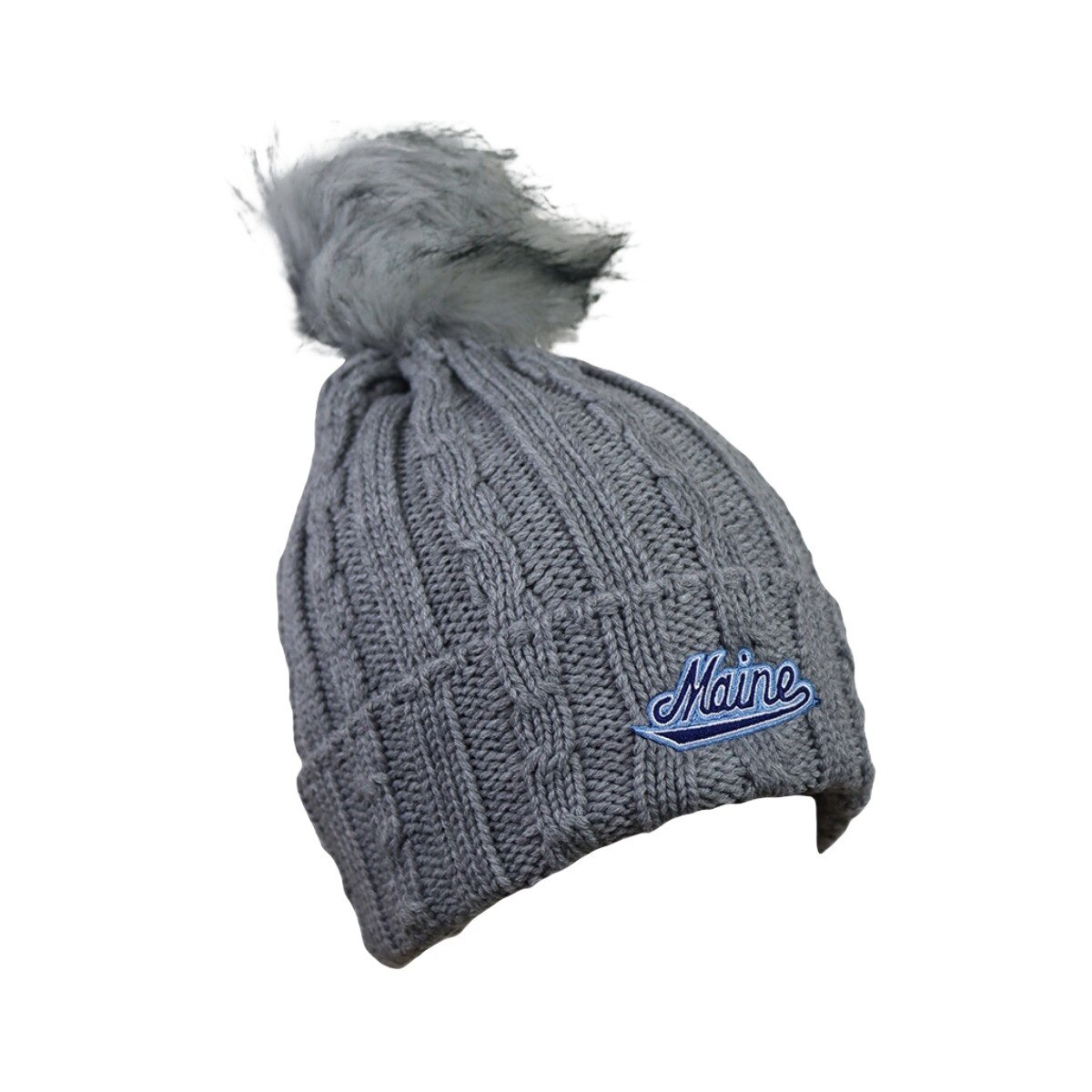 Maine Script Light Heather Knit Cuff Pom Beanie